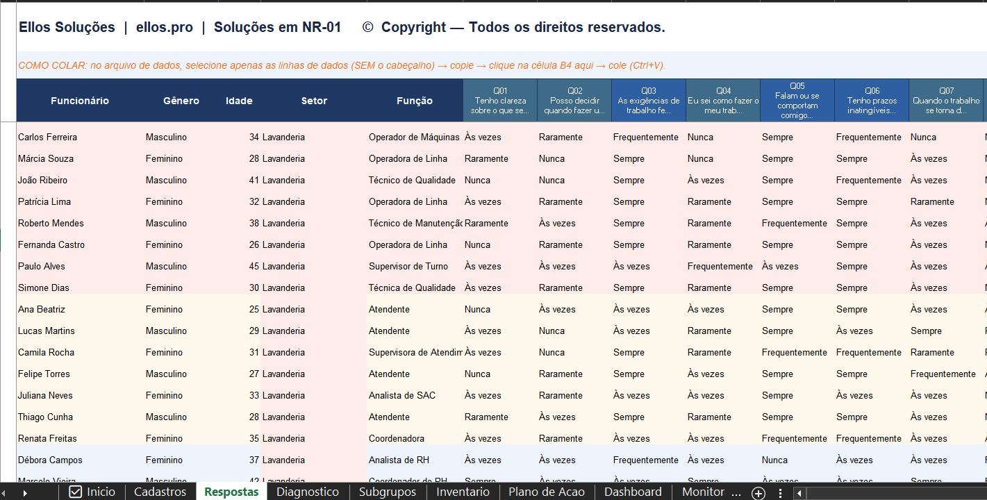 Aba Respostas — Diagnóstico Integrado NR-01